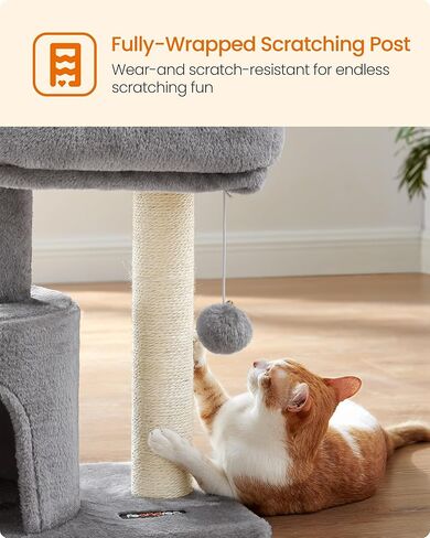 Feandrea Cat Tree, Small Cat Tower with Sisal Scratching Post, Plush Condo with Padded Perch, for Small Spaces, Kittens, Light Gray UPCT50W in Kuwait
