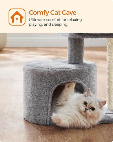 Feandrea Cat Tree, Small Cat Tower with Sisal Scratching Post, Plush Condo with Padded Perch, for Small Spaces, Kittens, Light Gray UPCT50W in Kuwait