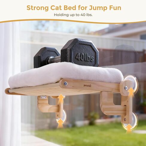 Pecute Foldable Cat Window Perch, Cloud-Soft Cat Bed with Solid Wood Frame, Strong Suction Cup, Washable Cushion, Stable Large Cats Hammock with Sided Bolster, Cats Perch Indoor for Sunbathing, 26" W in Kuwait