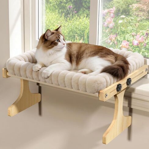 XiaZ Cat Perch for Window القطط أرجوحة سرير داخلي لنافذة إطار خشبي قابل للتعديل مشاهدة الطيور حمامات الشمس موفرة للمساحة طبقة واحدة 18 * 16 * 9.4 بوصة (يوصى بالسلالات الصغيرة) in Kuwait