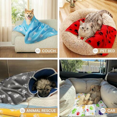 LINENLUX Cute Dog Blanket for Small Medium Dogs 6-Pack Soft Stretchy Fleece Blankets for Pet Cat Puppy Warm Wrinkle-Resistant Throw for Couch Bed Outdoor Mix 31x24 inch (Pack of 6) in Saudi Arabia