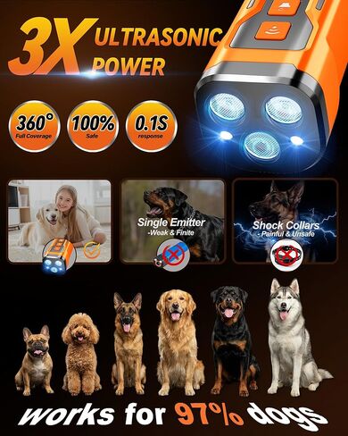 Dog Bark Deterrent Devices, 6 Modes 3X Ultrasonic Anti Barking Device for Dogs, 33 FT Range Barks No More Indoors Neighbor Outdoors with Flashlight,Dog Training Device in Kuwait