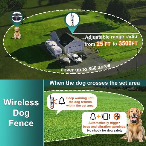MIMOFPET Wireless Dog Fence System for 2 Dogs - Up to 3500ft Adjustable Electric Fence,Waterproof Training Collar Rechargeable,Pet Containment System for Large Medium Dogs in Kuwait