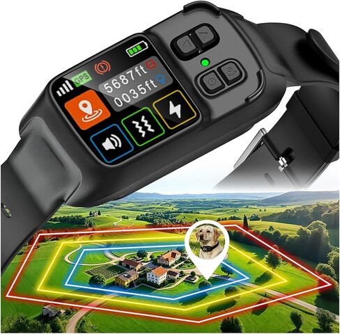 GPS Wireless Dog Fence System 2 in 1 Circular Rectangular Boundary 49-6500ft 3 Training Modes Magnetic Charging Waterproof No Subscription Dog Collar for All Dogs (Black) in Kuwait