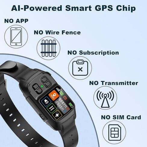 GPS Wireless Dog Fence System 2 in 1 Circular Rectangular Boundary 49-6500ft 3 Training Modes Magnetic Charging Waterproof No Subscription Dog Collar for All Dogs (Black) in Kuwait