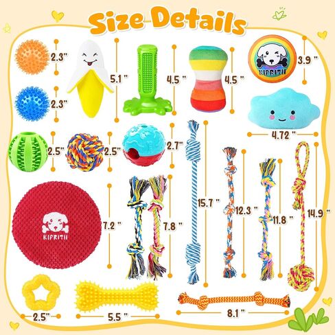 KIPRITII 25 Pack Various Dog Toys Set – Ideal for Teething, Entertainment & Interactive Play, Includes Puppy Toys, Rope Toys, Treat Balls and Squeaky Dog Toys in Kuwait