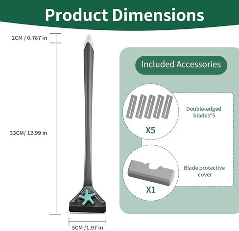 boxtech Aquarium Algae Scraper with Dual Head Design - 2 in 1 Stainless Steel Blade & Soft Brush for Small Fish Tanks, Easy Blade Replacement, Safe Glass Cleaner Tool for Aquarium Maintenance in Kuwait