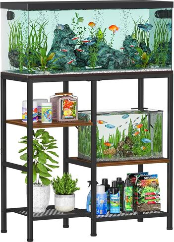 Snughome 30 Gallon Aquarium Stand, Fish Tank Stand with Shelf for Storage, 3 Tier Heavy Metal Frame Fish Tank Stand, 30 Gallon Aquarium Stand for Home Office, 30.31" x 12.01" x 30.31", Rustic Brown in Kuwait