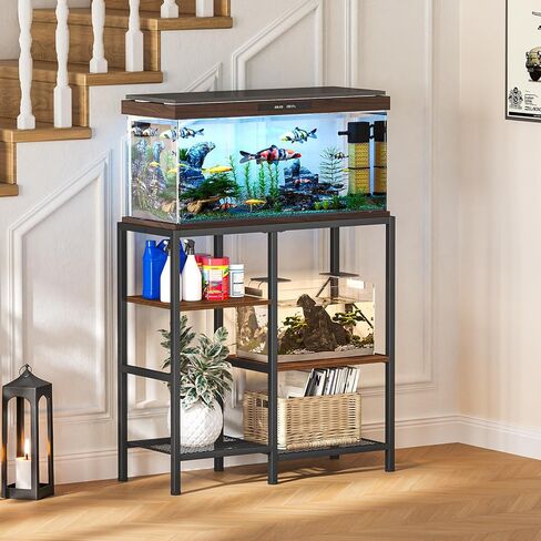 Snughome 30 Gallon Aquarium Stand, Fish Tank Stand with Shelf for Storage, 3 Tier Heavy Metal Frame Fish Tank Stand, 30 Gallon Aquarium Stand for Home Office, 30.31" x 12.01" x 30.31", Rustic Brown in Kuwait