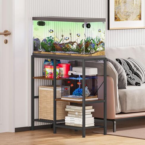 Snughome 30 Gallon Aquarium Stand, Fish Tank Stand with Shelf for Storage, 3 Tier Heavy Metal Frame Fish Tank Stand, 30 Gallon Aquarium Stand for Home Office, 30.31" x 12.01" x 30.31", Rustic Brown in Kuwait