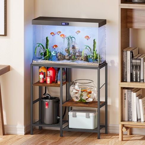 Snughome 30 Gallon Aquarium Stand, Fish Tank Stand with Shelf for Storage, 3 Tier Heavy Metal Frame Fish Tank Stand, 30 Gallon Aquarium Stand for Home Office, 30.31" x 12.01" x 30.31", Rustic Brown in Kuwait