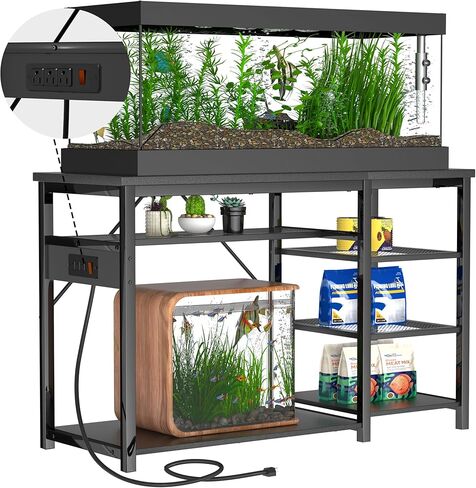 55-75 Gallon Fish Tank Stand: Heavy Duty Aquarium Stand with Power Outlets and Cabinet for Fish Tank Accessories Storage - Metal Frame, 1200LBS Capacity, Suitable for Fish & Reptile Terrariums in Kuwait