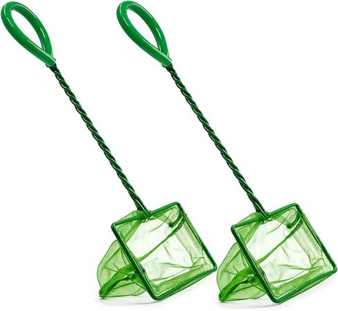 2 Pack Aquarium Fish Net, 4 Inch Fine Mesh Fish Tank Net with Durable Braided Handle, Small Net for Fish, Shrimp, Debris Cleaning in Aquarium, Pond & Pool in Kuwait