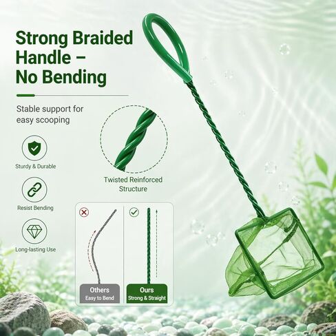 2 Pack Aquarium Fish Net, 4 Inch Fine Mesh Fish Tank Net with Durable Braided Handle, Small Net for Fish, Shrimp, Debris Cleaning in Aquarium, Pond & Pool in Kuwait