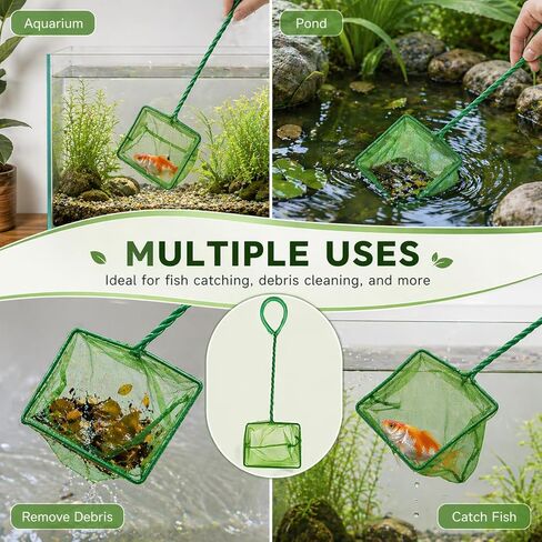 2 Pack Aquarium Fish Net, 4 Inch Fine Mesh Fish Tank Net with Durable Braided Handle, Small Net for Fish, Shrimp, Debris Cleaning in Aquarium, Pond & Pool in Kuwait