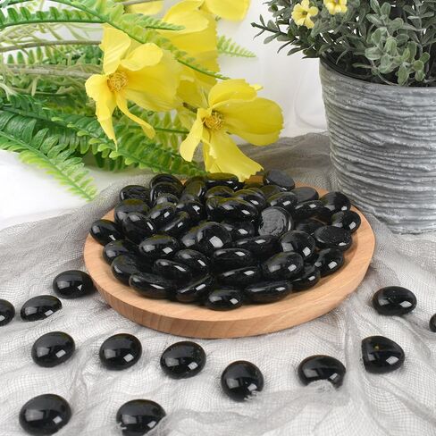 كرات زجاجية مسطحة 1 رطل، 100 قطعة من الخرز الزجاجي الأسود المسطح لمزهرية حشو حديقة حوض السمك وخزان الأسماك وطاولة زينة الزهور in Kuwait