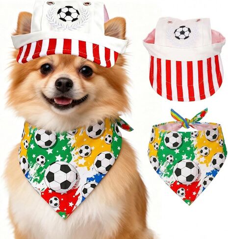 World Cup Football-Themed Dog Accessories: Triangular Bandana and hat Set. Breathable and Comfortable, Adjustable fit, Suitable for Small to Medium-Sized Pets for Outdoor Activities and photoshoots. in Kuwait