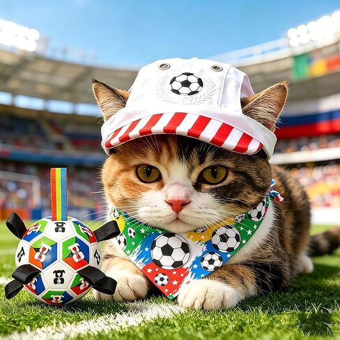 World Cup Football-Themed Dog Accessories: Triangular Bandana and hat Set. Breathable and Comfortable, Adjustable fit, Suitable for Small to Medium-Sized Pets for Outdoor Activities and photoshoots. in Kuwait