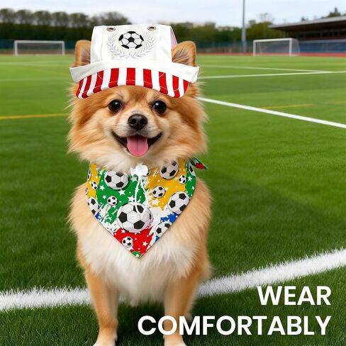 World Cup Football-Themed Dog Accessories: Triangular Bandana and hat Set. Breathable and Comfortable, Adjustable fit, Suitable for Small to Medium-Sized Pets for Outdoor Activities and photoshoots. in Kuwait