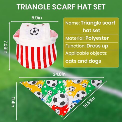 World Cup Football-Themed Dog Accessories: Triangular Bandana and hat Set. Breathable and Comfortable, Adjustable fit, Suitable for Small to Medium-Sized Pets for Outdoor Activities and photoshoots. in Kuwait