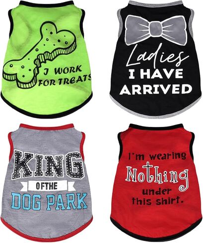 hoyuwak 4 Pieces Pet Shirts Funny Dog Printed Clothes Cool Breathable Puppy Sleeveless Vests Boy Dog Outfit for Summer in Kuwait