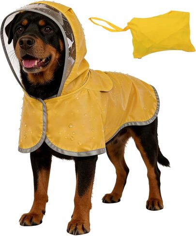 Dog Raincoat, Adjustable Dog Rain Jacket, Waterproof Dog Poncho, Clear Hooded Double Layer, Reflective Strip & Storage Pocket for Small Dogs (S) in Kuwait