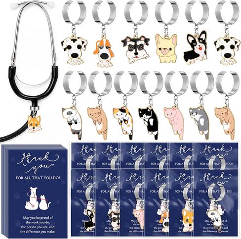 XunYee 30 Pcs Approved Veterinary Assistant Week Appreciation Gifts Bulk Vet Tech Assistant Pets Stethoscope Charm Tags with Thank You Cards Cat Dog Adjustable Stethoscope Decoration for Doctor Nurse in Kuwait