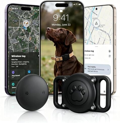 (1 Pack) GPS Dog Tracker Collar (iOS & Android), Bluetooth Dog Tracker GPS, Smart Pet Activity Tracker, No Monthly Fee, Work with Apple Find My & Google Find Hub, Finder Tag for Pets,Items Black in Kuwait