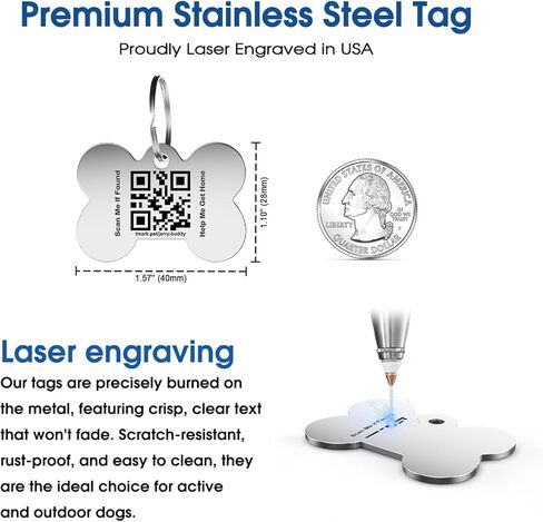 TechMark Dog Tags Personalized, Custom Pet ID Tags with QR Code, Real-time Scan Alerts, Modifiable Pet Profile, No Subscription or Fees, Laser Engraved & Clear Text & Ultra Durable (1.18 x 1.57'') in Kuwait