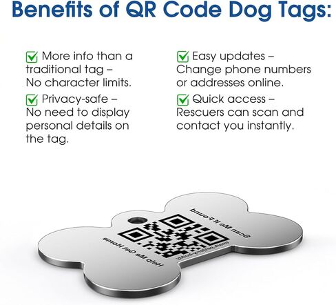 TechMark Dog Tags Personalized, Custom Pet ID Tags with QR Code, Real-time Scan Alerts, Modifiable Pet Profile, No Subscription or Fees, Laser Engraved & Clear Text & Ultra Durable (1.18 x 1.57'') in Kuwait