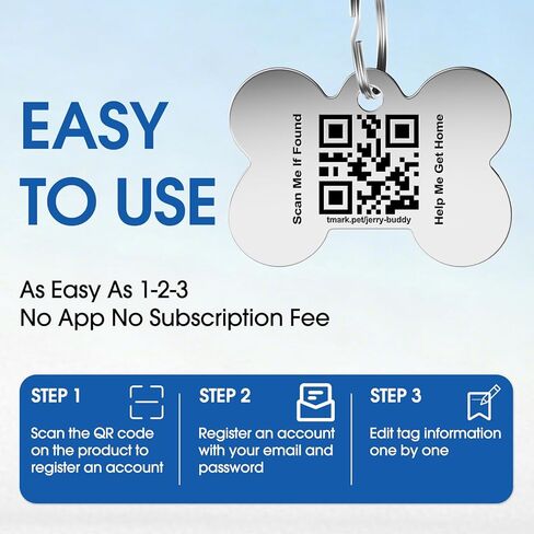 TechMark Dog Tags Personalized, Custom Pet ID Tags with QR Code, Real-time Scan Alerts, Modifiable Pet Profile, No Subscription or Fees, Laser Engraved & Clear Text & Ultra Durable (1.18 x 1.57'') in Kuwait