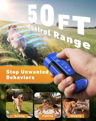 Dog Bark Deterrent Devices-Ultrasonic Anti Barking Device for Dogs with 50ft Range, Rechargeable No Barking Device for Own or Neighbor's Dogs, Portable Safe for Dogs/Humans | Indoor/Outdoor Use-Blue in Kuwait