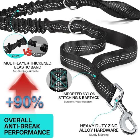 Hands Free Double Dog Leash for Two Dogs,240LB Heavy Duty Retractable with Partitioned Pouch Adjustable Waist for Walking Running Jogging Hiking Biking Training for Medium/Large(Not for＜25LBS) in Kuwait