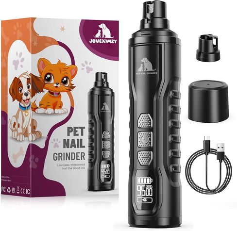 Electric Dog Nail Grinder: 5-Speed Quiet Dog Nail Trimmer with LED Light, Adjustable Safety Guard, Rechargeable Cordless Design for Small to Large Dogs & Cats(Black) in Kuwait