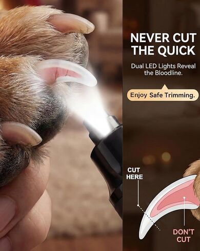 عزم الدوران X +30% Power Professional Dog Nail Grinder - أداة تشذيب أظافر الكلاب فائقة الهدوء 30 ديسيبل، محرك قوي 7 سرعات 16000 دورة في الدقيقة (قوة 20 كيلو)، مصابيح LED مزدوجة، وقت تشغيل 12 ساعة +، 3 قطع ماسية وغطاء غبار in Kuwait