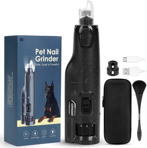 6-Speed Quiet Dog Nail Grinder with LED Light, Low-Vibration Electric Pet Nail Trimmer for Dogs and Cats, Safe Grooming Kit for Beginners, Complete Set with Storage Case in Kuwait