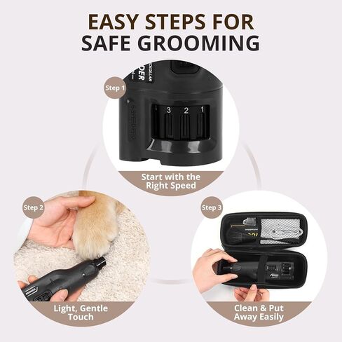 6-Speed Quiet Dog Nail Grinder with LED Light, Low-Vibration Electric Pet Nail Trimmer for Dogs and Cats, Safe Grooming Kit for Beginners, Complete Set with Storage Case in Kuwait