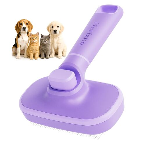 Hertzko Self Cleaning Slicker Brush for Dogs and Cats - Pet Hair Brush for Shedding Long and Short Hair - Easy Clean Retractable Bristles - Cat and Dog Grooming Tool - Purple in Kuwait