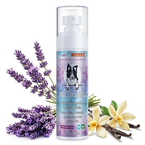 Dog Cologne Spray Long Lasting Baby Powder Scent Perfume Conditioner for Dogs Cats Grooming Smooth Hair Keep Fresh Smell Control Odors Reduce Static Detangles, Natural Non-Sticky 3.4 fl oz in Kuwait