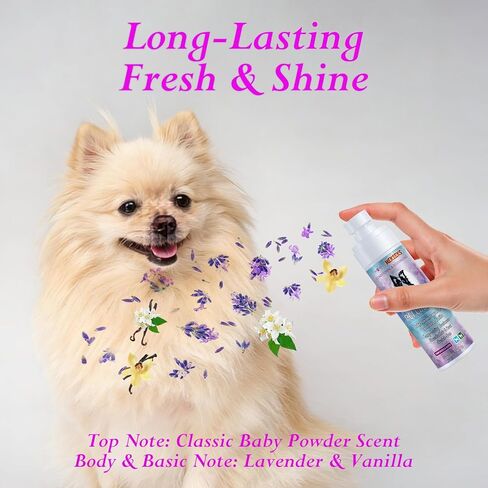 Dog Cologne Spray Long Lasting Baby Powder Scent Perfume Conditioner for Dogs Cats Grooming Smooth Hair Keep Fresh Smell Control Odors Reduce Static Detangles, Natural Non-Sticky 3.4 fl oz in Kuwait