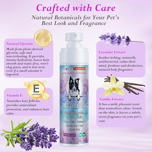 Dog Cologne Spray Long Lasting Baby Powder Scent Perfume Conditioner for Dogs Cats Grooming Smooth Hair Keep Fresh Smell Control Odors Reduce Static Detangles, Natural Non-Sticky 3.4 fl oz in Kuwait