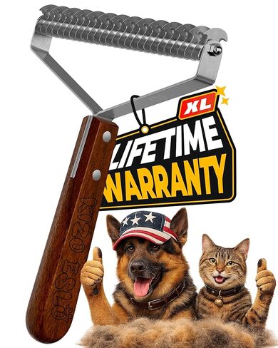 Extra Large 2-Sided Undercoat Rake for Dogs & Cats, Dog Brush for Shedding Remove Mats, Dematting Comb, Safe&Gentle Grooming Brush for German Shepherds Medium to Long-Haired Pets,Premium Wooden Handle in Kuwait
