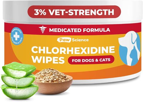 Paw Science 3% Chlorhexidine Wipes for Dogs and Cats - Cleansing Antiseptic, Antibacterial, Antifungal Wipes with Aloe for Skin Infections, Itchy Yeast Paws, Cat Acne in Kuwait