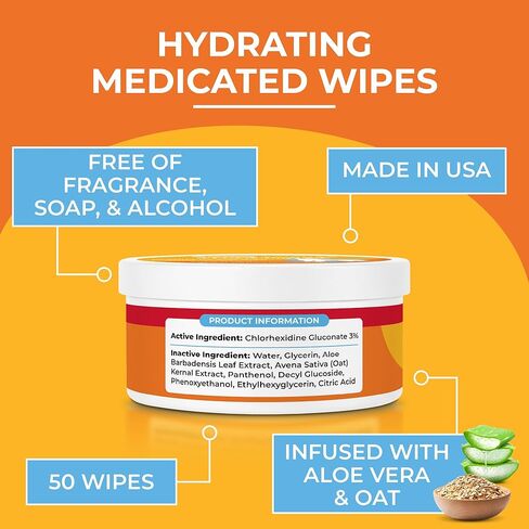 Paw Science 3% Chlorhexidine Wipes for Dogs and Cats - Cleansing Antiseptic, Antibacterial, Antifungal Wipes with Aloe for Skin Infections, Itchy Yeast Paws, Cat Acne in Kuwait