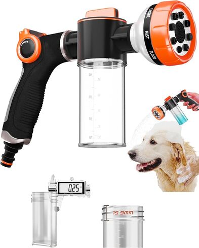 Premium Dog Washing Hose Attachment, 8-Pattern Dog Bath Sprayer, Easy-Control Hose Nozzle with Soap Dispenser for Garden, Pet Shower and Car Wash in Kuwait