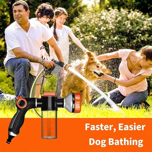 Premium Dog Washing Hose Attachment, 8-Pattern Dog Bath Sprayer, Easy-Control Hose Nozzle with Soap Dispenser for Garden, Pet Shower and Car Wash in Kuwait