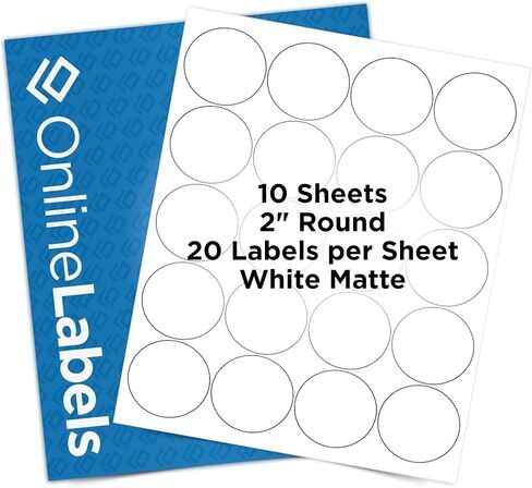 2 Inch Round Labels - Permanent, White Matte - Candle, Lid, Product, Favor Labels - Pack of 2,000 Circle Stickers, 100 Sheets - Inkjet/Laser Printers - Online Labels in Saudi Arabia