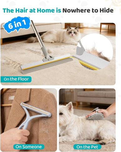 Carpet Rake for Pet & Human Hair Removal, Reusable Pet Hair Remover Tool with 54 Inch Adjustable Long Handle, 3 Piece Carpet Scraper Set, Easy Assembly for Rugs, Carpets, Couch and Furniture in Kuwait