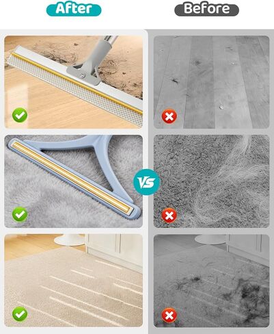 Carpet Rake for Pet & Human Hair Removal, Reusable Pet Hair Remover Tool with 54 Inch Adjustable Long Handle, 3 Piece Carpet Scraper Set, Easy Assembly for Rugs, Carpets, Couch and Furniture in Kuwait