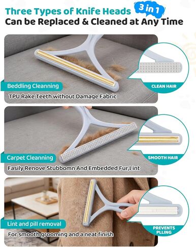 Carpet Rake for Pet & Human Hair Removal, Reusable Pet Hair Remover Tool with 54 Inch Adjustable Long Handle, 3 Piece Carpet Scraper Set, Easy Assembly for Rugs, Carpets, Couch and Furniture in Kuwait